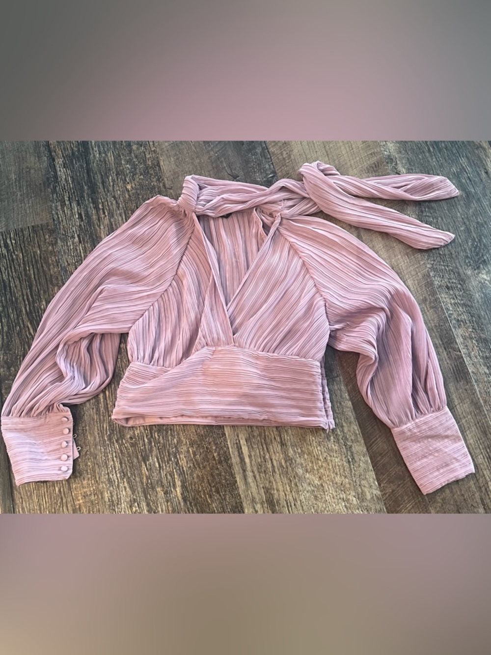 Zara Pleated V-Neck Long Sleeve Crop Top - Light Pink